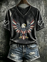 Women's V Neck Retro Fly Free Jackie Print T-Shirt