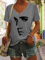 Women's Silhouette Print Souvenir V-Neck T-Shirt
