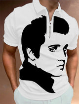 Men's Vintage Music Superstar Printed Zip Polo Shirt