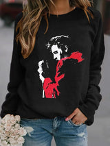 Women's Retro King Of Rock Roll Print Raglan Sweatshirt