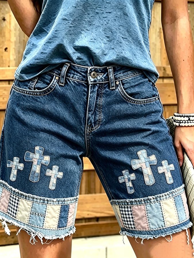 Women's God Is Good Faith Cross Print Shorts