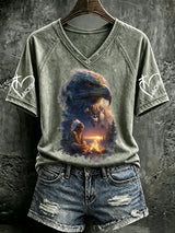 Women's Retro Fly Free Jackie Print V Neck T-Shirt
