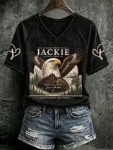 V Neck Retro In Loving Memory Of Jackie 2012-2026 Forever In Our Hearts Forever In The Skies A Legacy Of Strength Love Freedom Print T-Shirt