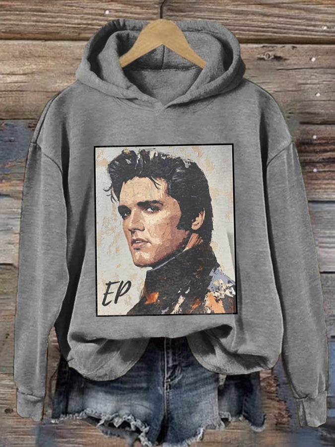 Retro King Of Rock Roll Print Hoodie