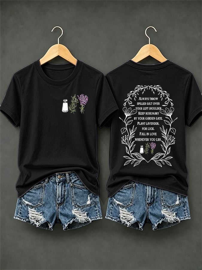 Women's Always Throw Spilled Salt Over Your Left Shoulder Print Casual T-shirt