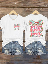 Women'S Casual Faith (Pray On It, Pray Over It, Pray Through It) Printed Short-Sleeve T-Shirt