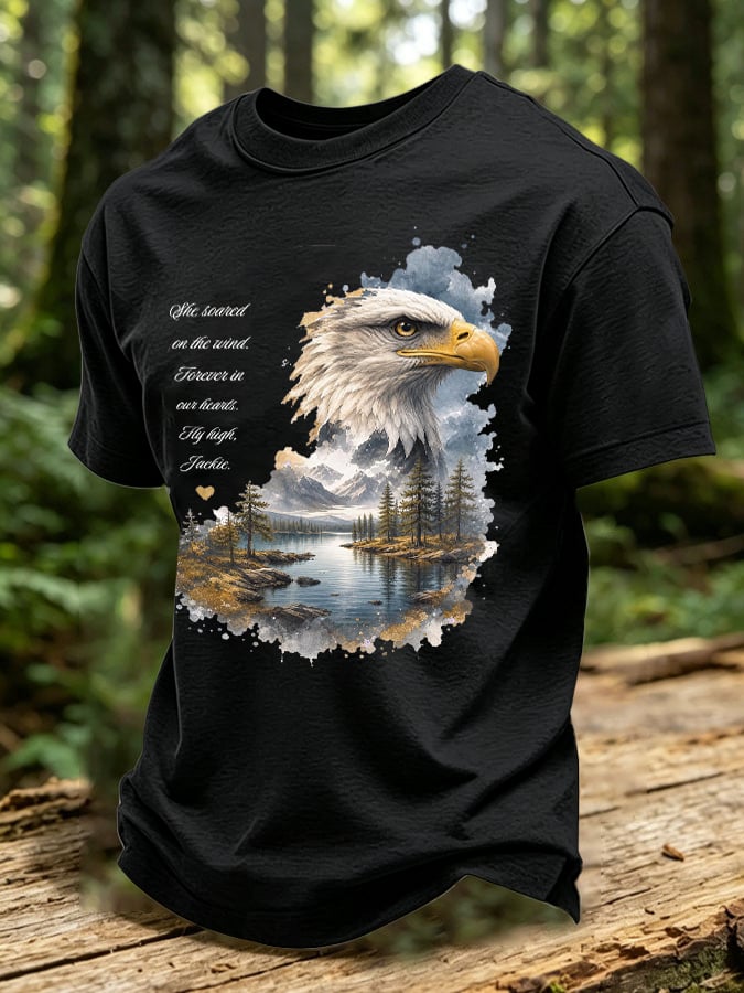 Men's Retro Jackie Bald Eagle Tribute Forever in Our Hearts Eagle Printed Casual T-Shirt