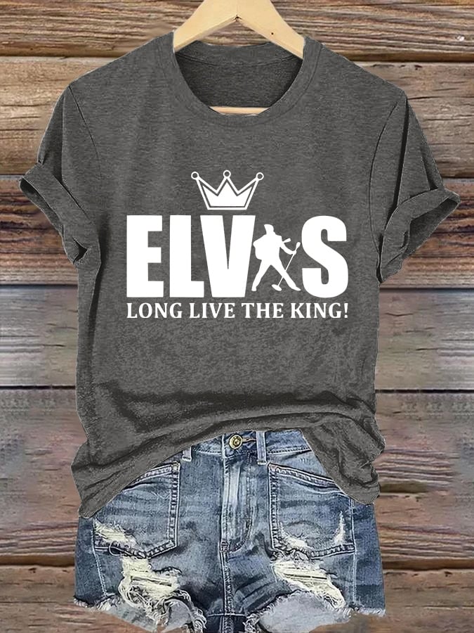 Retro King Of Rock Roll Long Live The King Print T-Shirt