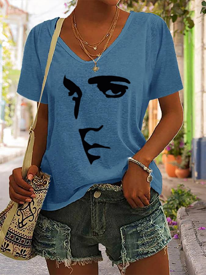 Women's Silhouette Print Souvenir V-Neck T-Shirt