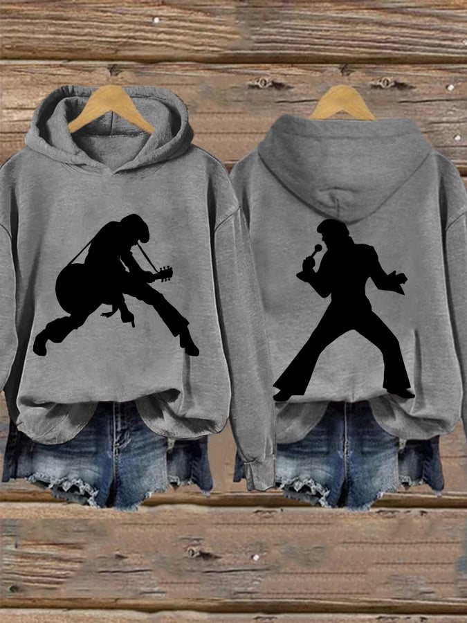 Retro King Of Rock Roll Print Hoodie