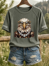 Women's Retro Stylish Jackie Eagle Print Raglan Short-Sleeved T-Shirt