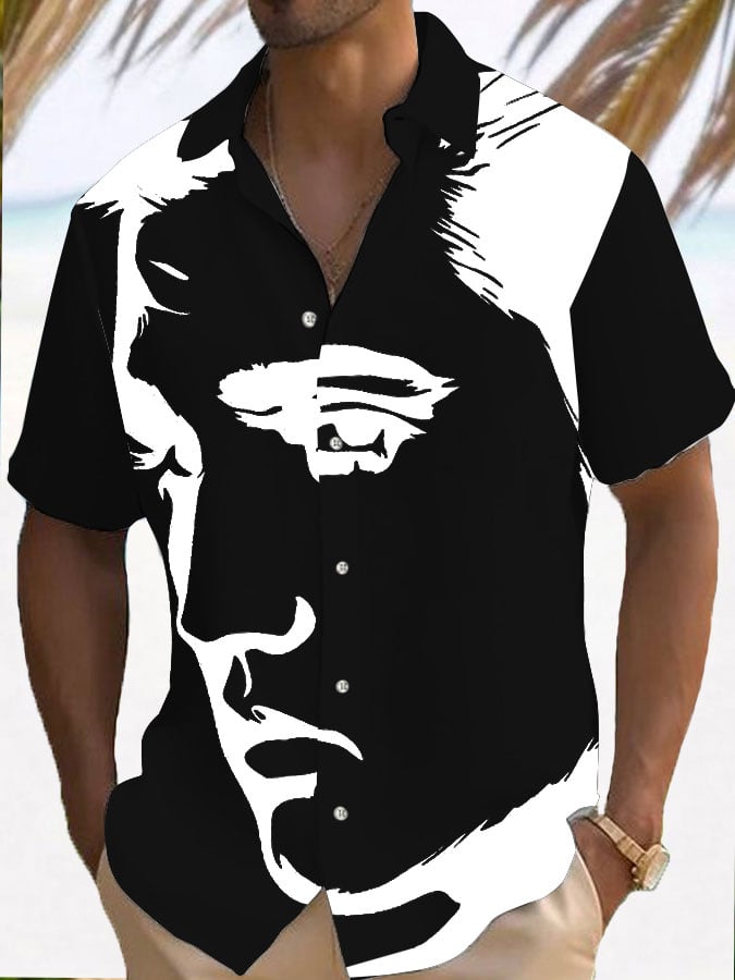 Men's Vintage Music Superstar Print Resort Shirt