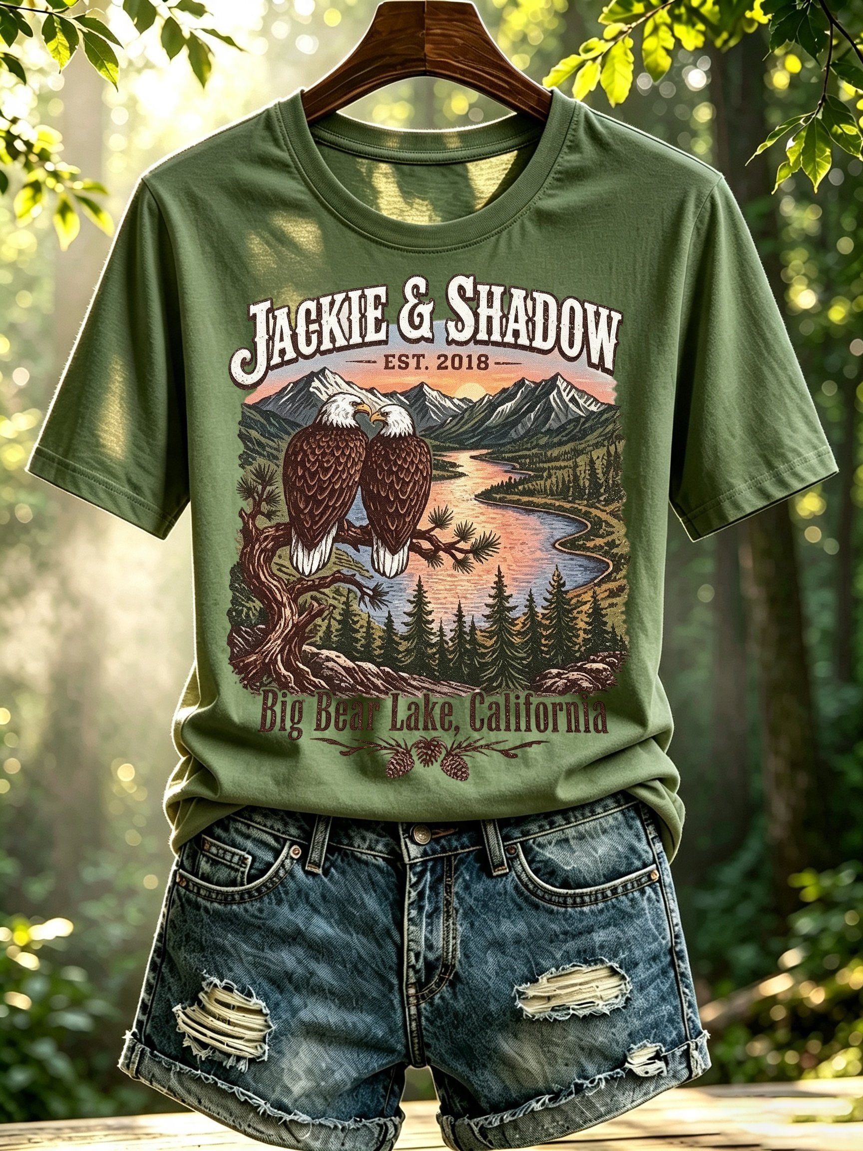 Women's Retro Jackie And Shadow Big Bear Lake Bald Eagles Print Raglan Short-Sleeved T-Shirt