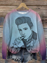 Women's Vintage Gradient Printed Round Neck Sweatshirt