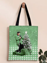 Retro Plaid Gradient Print Canvas Shoulder Bag