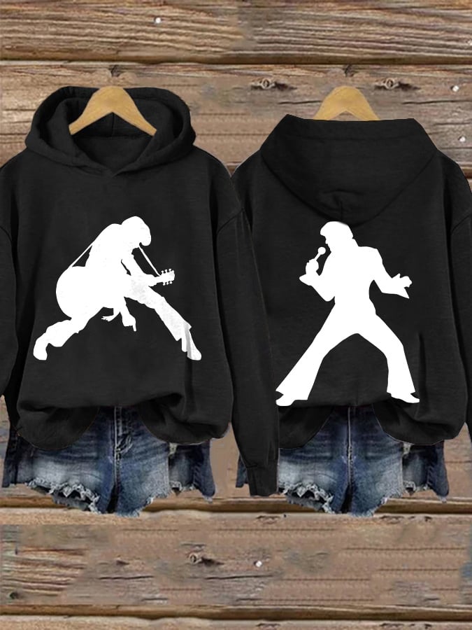 Retro King Of Rock Roll Print Hoodie