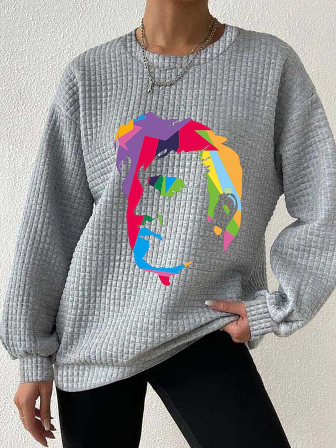 Retro King Of Rock Roll Print Drop Shoulder Check Sweatshirt