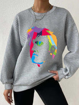 Retro King Of Rock Roll Print Drop Shoulder Check Sweatshirt
