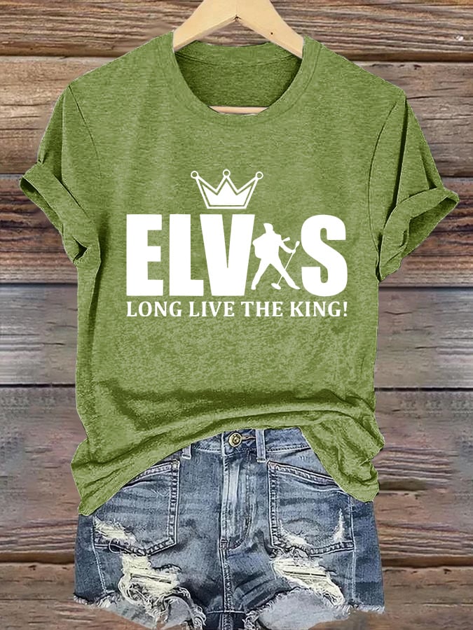 Retro King Of Rock Roll Long Live The King Print T-Shirt