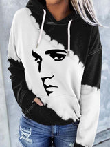 Vintage King Of Rock Roll Print With Pocket Hoodie
