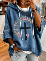 Retro Faith Pattern Hooded Short-Sleeve T-Shirt