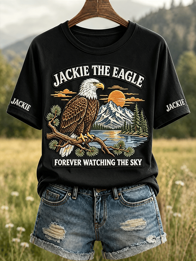 Women's Retro "Forever Watching The Sky" Jackie Print Crew Neck T-Shirt