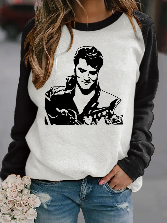 Retro King Of Rock Roll Print Sweatshirt