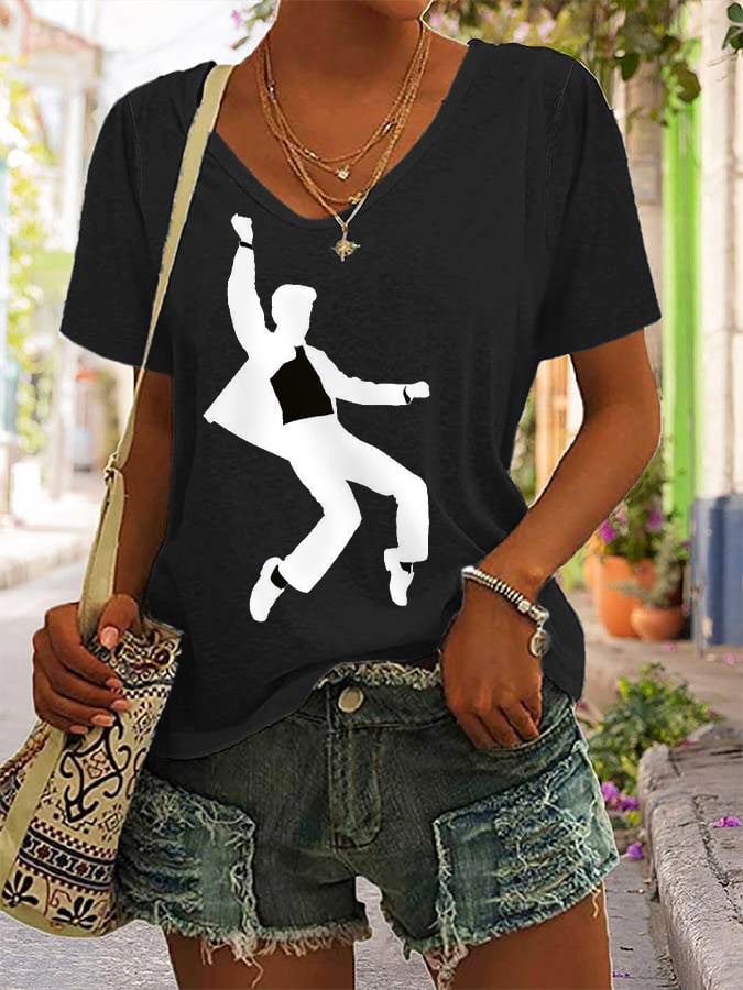 Women's Legendary Actor Singer Silhouette Casual V-Neck Tee
