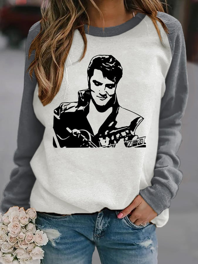 Retro King Of Rock Roll Print Sweatshirt