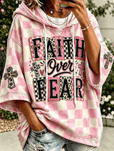 Women's faith theme slogan color-blocked design casual hoodie