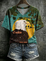 V Neck Retro Jackie Watercolor Painting Print T-Shirt