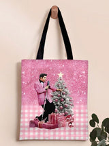 Retro Plaid Gradient Print Canvas Shoulder Bag