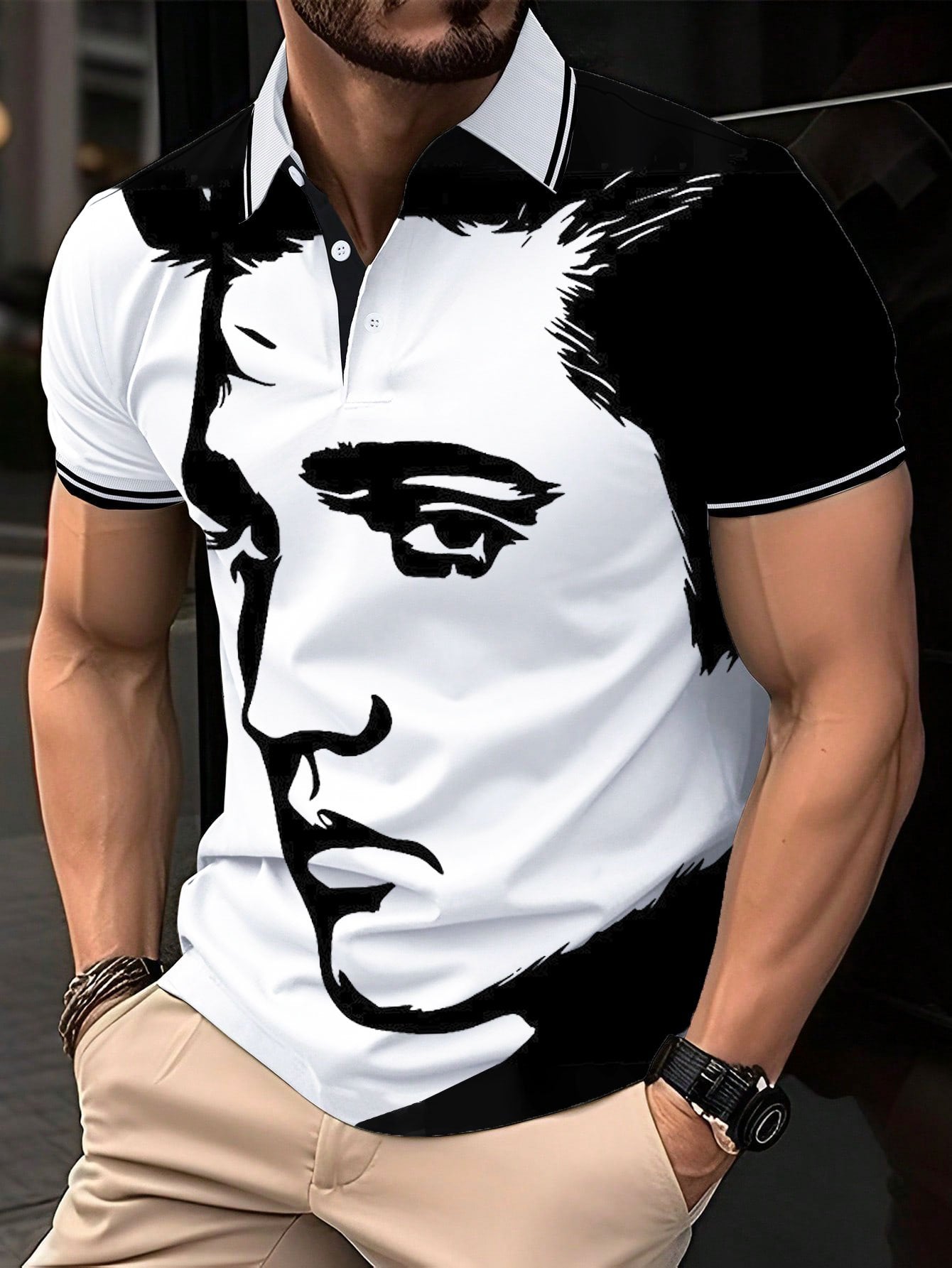 Men's Vintage Music Star Printed Polo Shirt