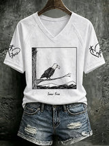 V Neck Retro Jackie Forever Our Queen Soar Free Print T-Shirt