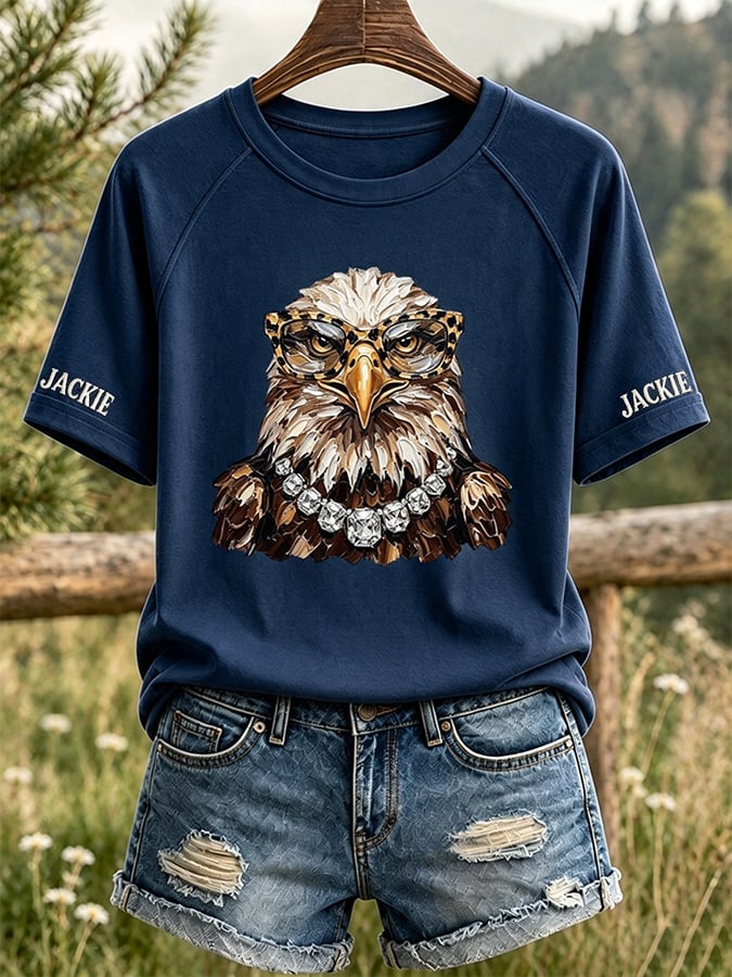 Women's Retro Stylish Jackie Eagle Print Raglan Short-Sleeved T-Shirt