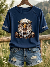 Women's Retro Stylish Jackie Eagle Print Raglan Short-Sleeved T-Shirt