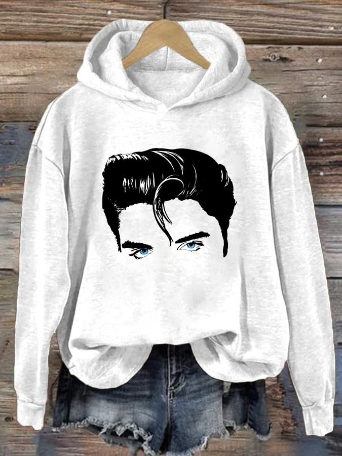 Retro King Of Rock Roll Printed Hoodie
