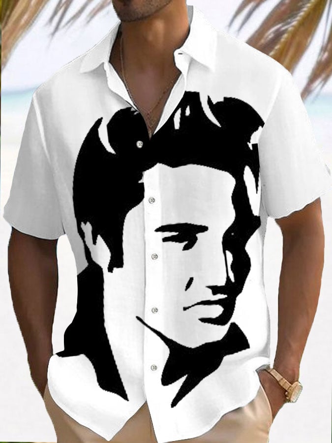 Men's Vintage Music Superstar Print Resort Shirt