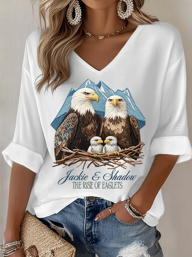 Women's Jackie and Shadow Print Waffle-Knit Casual T-Shirt