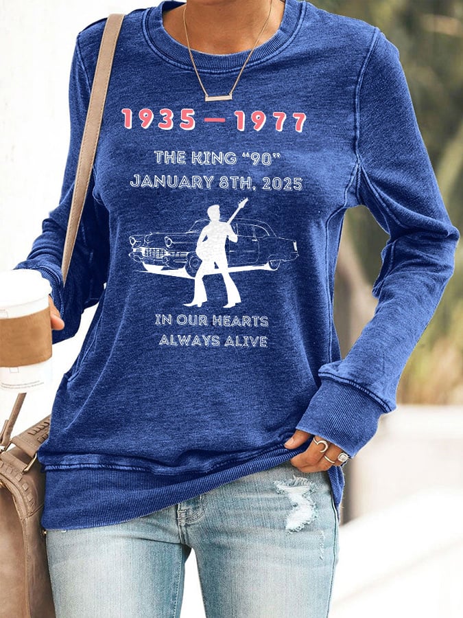Retro King Of Rock Roll "The King" 90th Birthday Print Sweatshirt