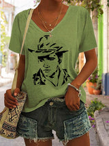 Women's The King Print V Neck Casual T-Shirt