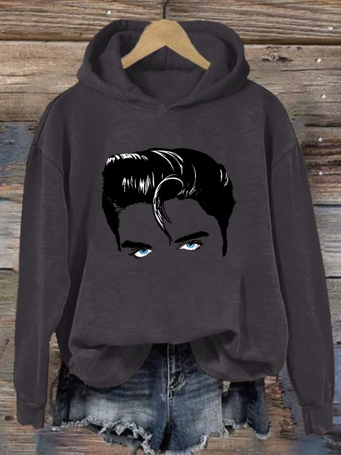 Retro King Of Rock Roll Printed Hoodie