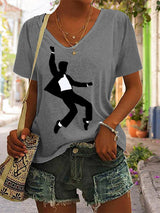 Women's Legendary Actor Singer Silhouette Casual V-Neck Tee