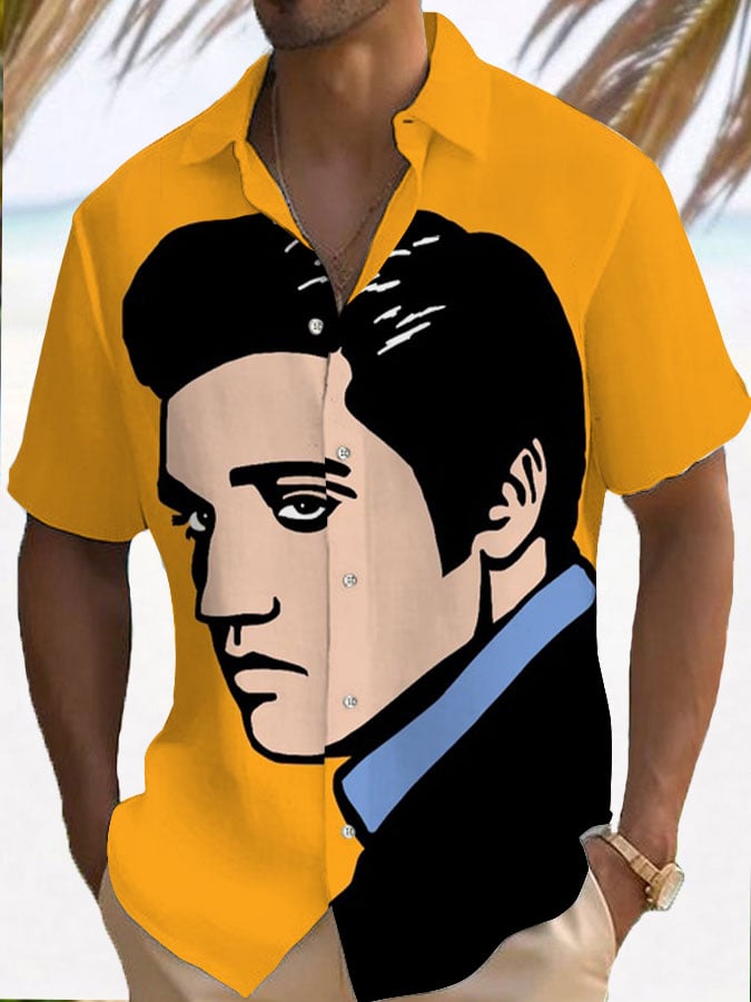Men's Vintage Music Superstar Print Resort Shirt