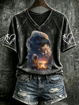 Women's Retro Fly Free Jackie Print V Neck T-Shirt