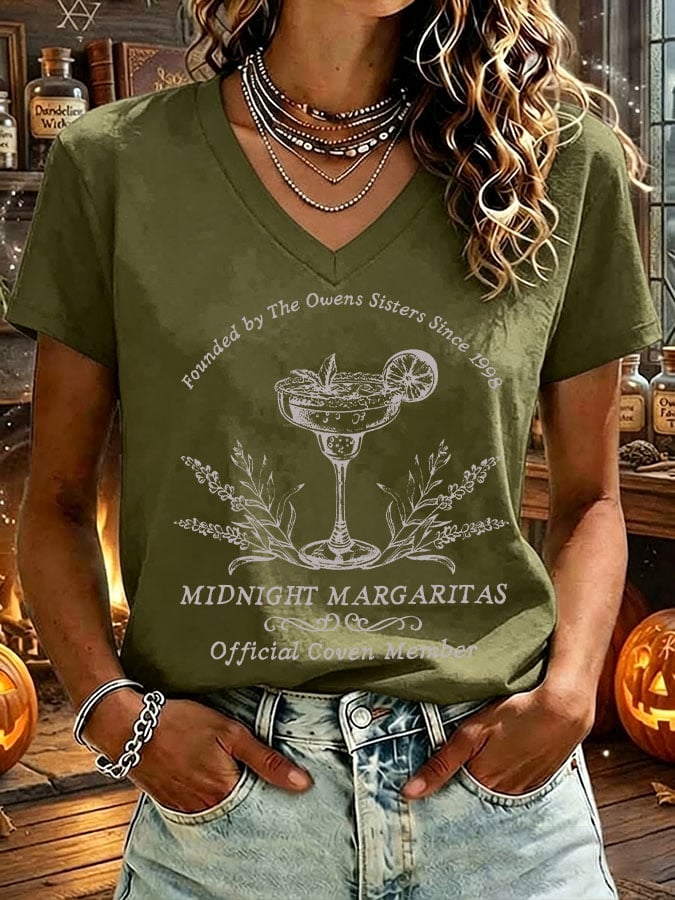 Women's Midnight Margaritas Print V Neck T-shirt