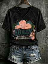 V Neck Retro Dolly Forever And Always Country Music Print T-Shirt