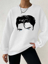King Of Rock Roll Print Drop Shoulder Check Sweatshirt