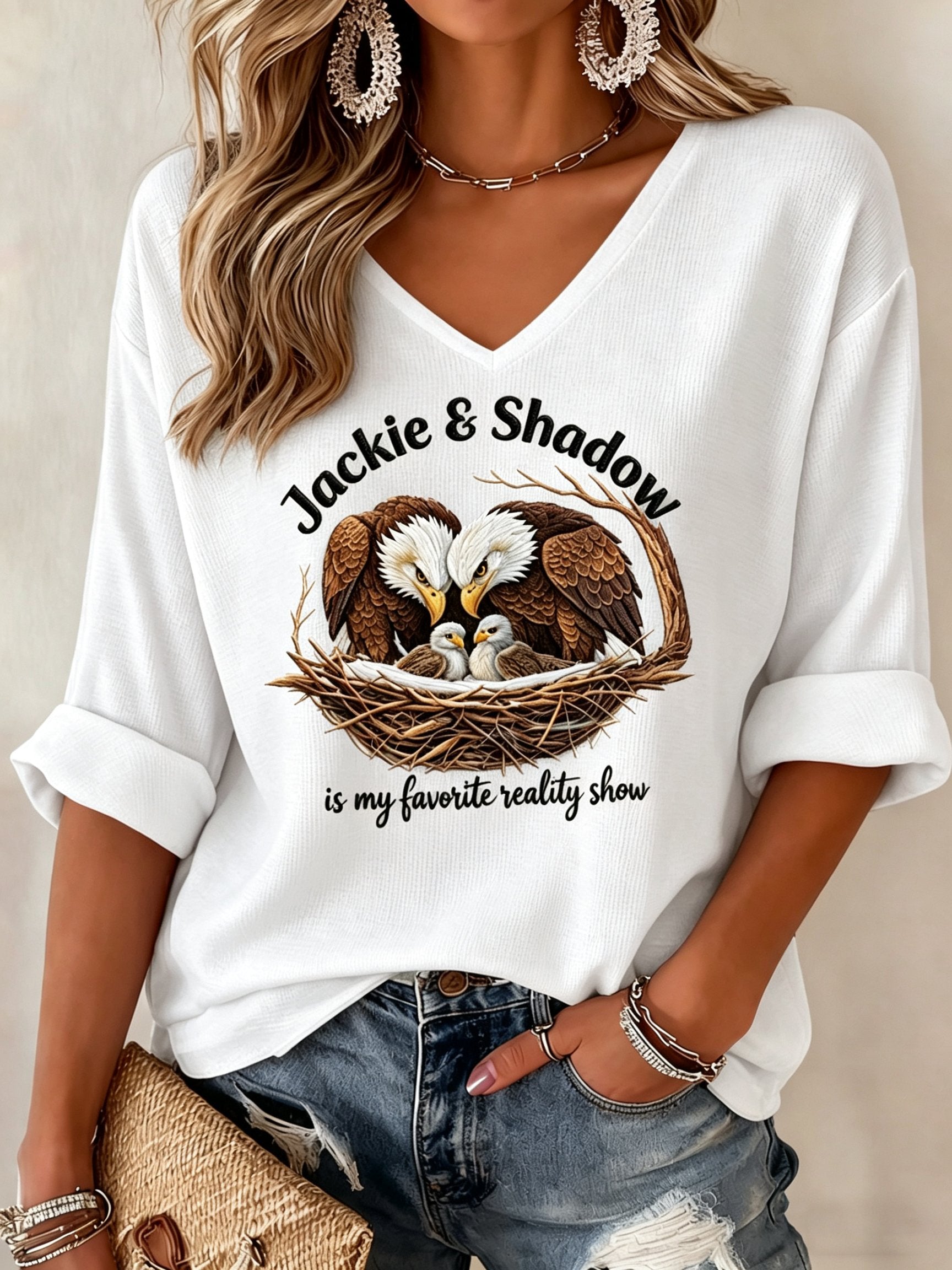 Women's Jackie and Shadow Print Waffle-Knit Casual T-Shirt