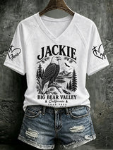 V Neck Retro Jackie Big Bear Valley California Soar Free 2012 - 2026 Print T-Shirt